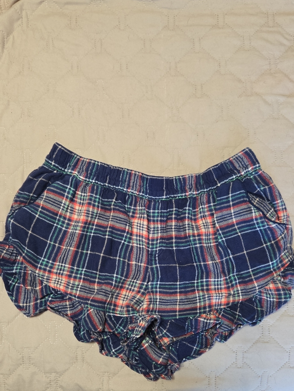 aerie Navy Plaid Ruffle Hem PJ Shorts